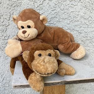 Vintage Y2K Stuffed Animal Monkey Plush 2pc Set Lot Laying Down Kids Room Decor